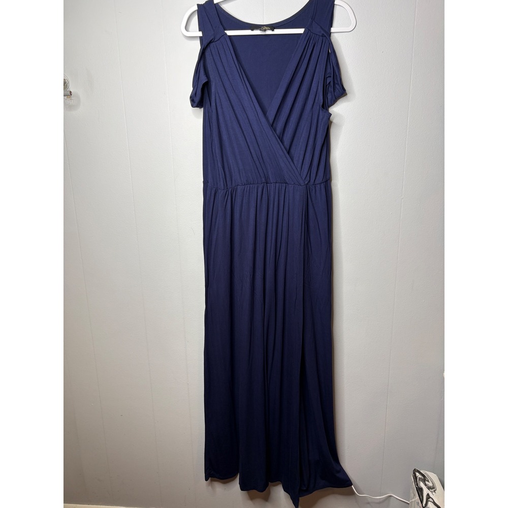 Suzanne Betro Navy Blue Cold Shoulder‎ Surplice Maxi Dress Large U7504338